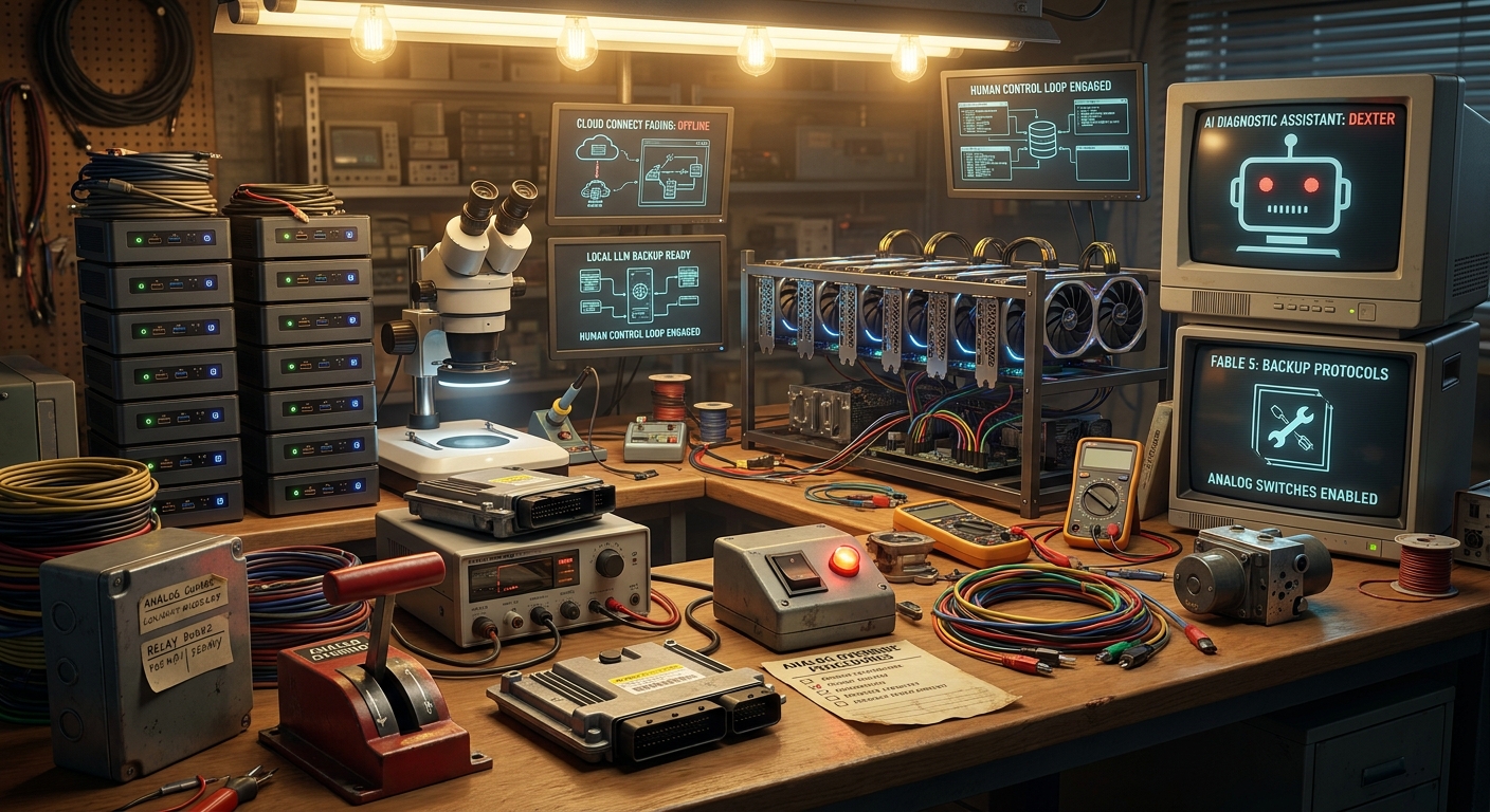 AI Fixer Workshop with local LLM backup and analog control switches